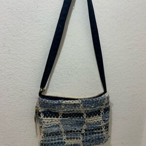 Catori "Boho" 100% Cotton Blue Denim/Beige Woven Rag Rug Crossbody/Shoulder Bag